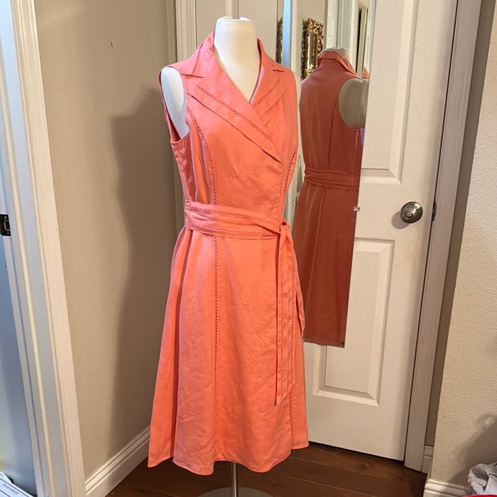 Jones New York Salmon/Pink Sleeveless A-Line Midi Dress